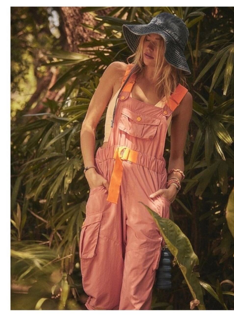 Free People FP Movement Morning Meadow Jumpsuit Matte Rose Combo Sz M